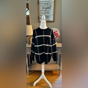 Loved + Adored Black Grid Knit Sweater | Wool Blend | Size M